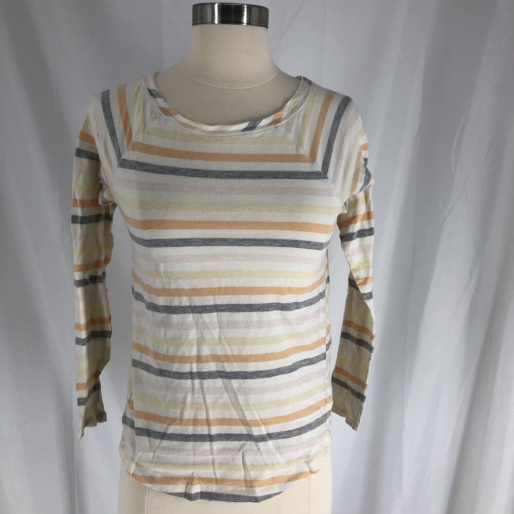 LOFT Striped Round Neck Long Sleeve Knit Top XS